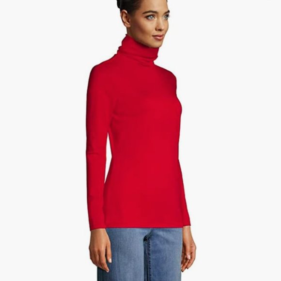 Lands' End - Lightweight Fitted Long Sleeve Turtleneck, Rich Red - Picture 3 of 13